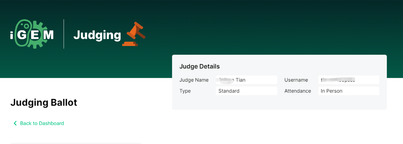 iGEM judge portal schedule view